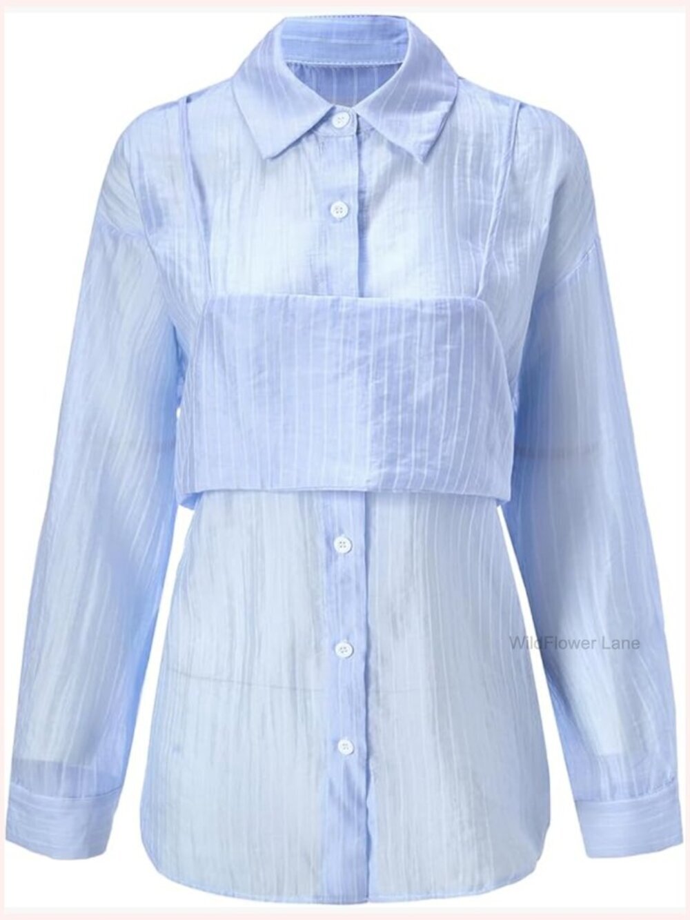 Oversized Striped Button Down Shirt with Tie Back Sheer Long Sleeve Blouse